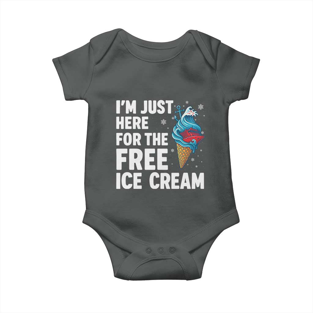 Funny Cruise Baby Onesie I Am Just Here For The Free Ice Cream TS14 Dark Heather Print Your Wear