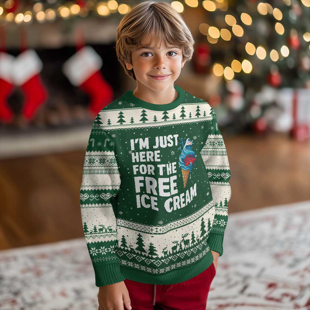 Funny Cruise Ugly Christmas Sweater I Am Just Here For The Free Ice Cream TS14 Forest Green Beige Print Your Wear