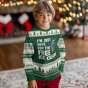 Funny Cruise Ugly Christmas Sweater I Am Just Here For The Free Ice Cream TS14 Forest Green Beige Print Your Wear