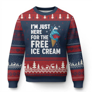 Funny Cruise Ugly Christmas Sweater I Am Just Here For The Free Ice Cream TS14 Navy Red Print Your Wear