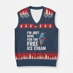 Funny Cruise V-Neck Knit Sweater Vest I Am Just Here For The Free Ice Cream TS14 Navy Red Print Your Wear