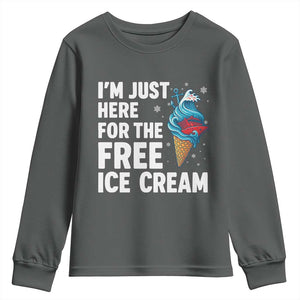Funny Cruise Youth Sweatshirt I Am Just Here For The Free Ice Cream TS14 Dark Heather Print Your Wear