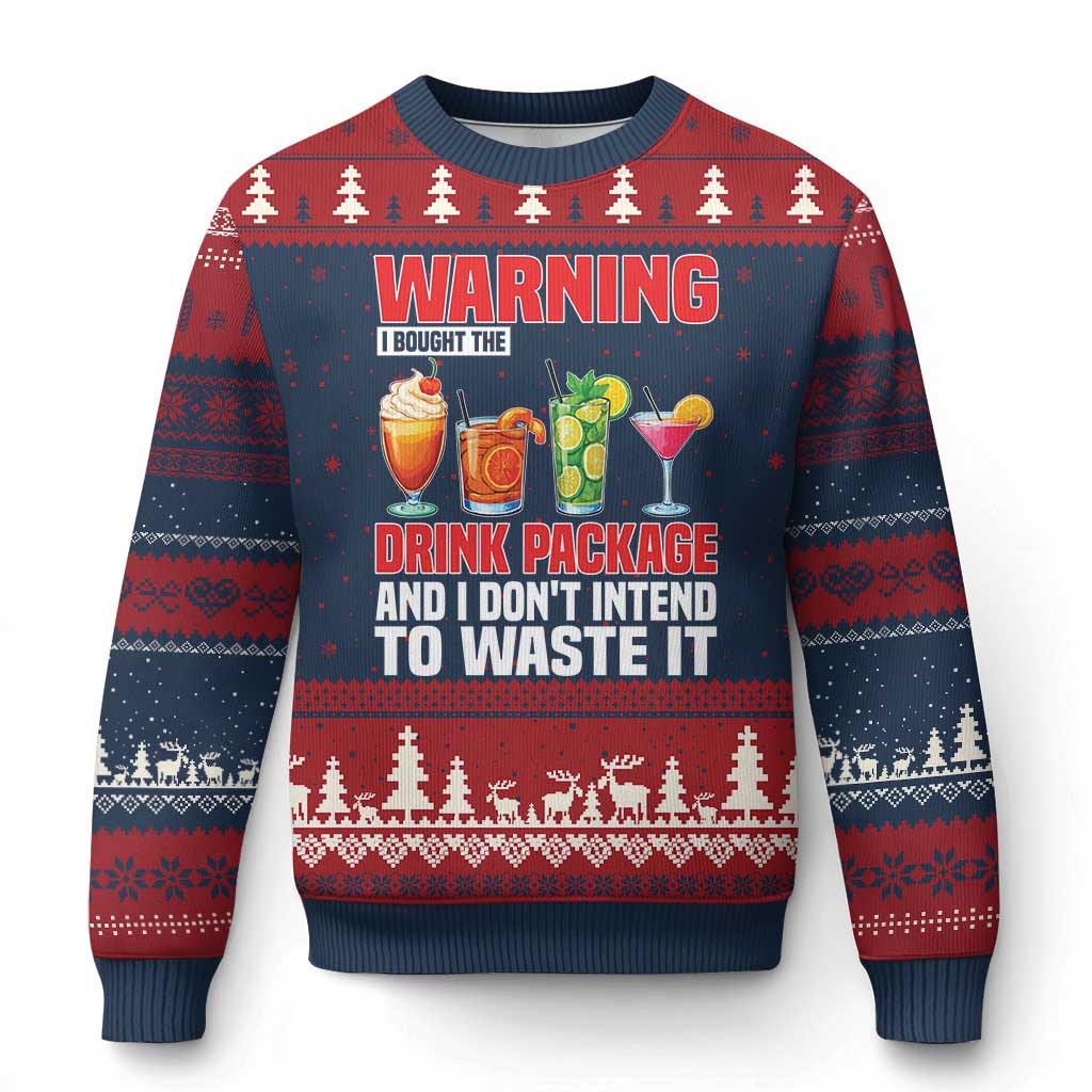 Funny Cruise Ship Ugly Christmas Sweater Warning I Bought The Drink Package TS14 Navy Red Print Your Wear
