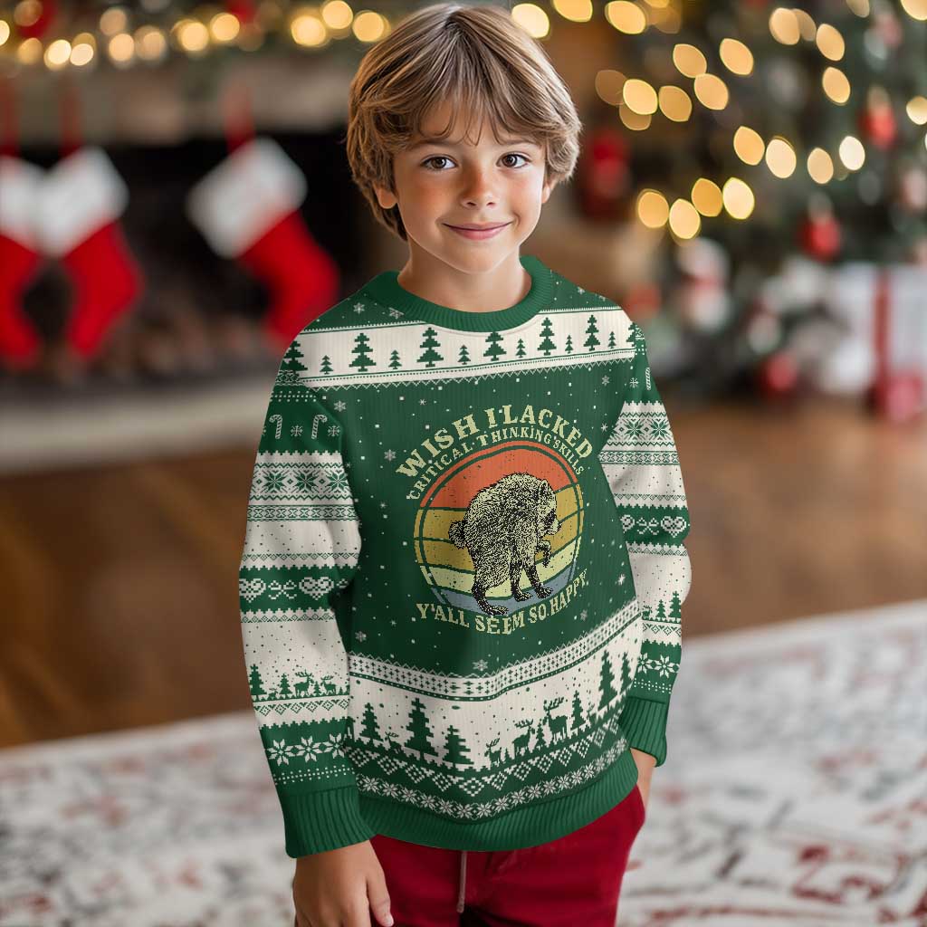 Wish I Lacked Critical Thinking Skills Y'all Seem So Happy Ugly Christmas Sweater Retro Jimothy Raccoon Sarcastic Quote Gift