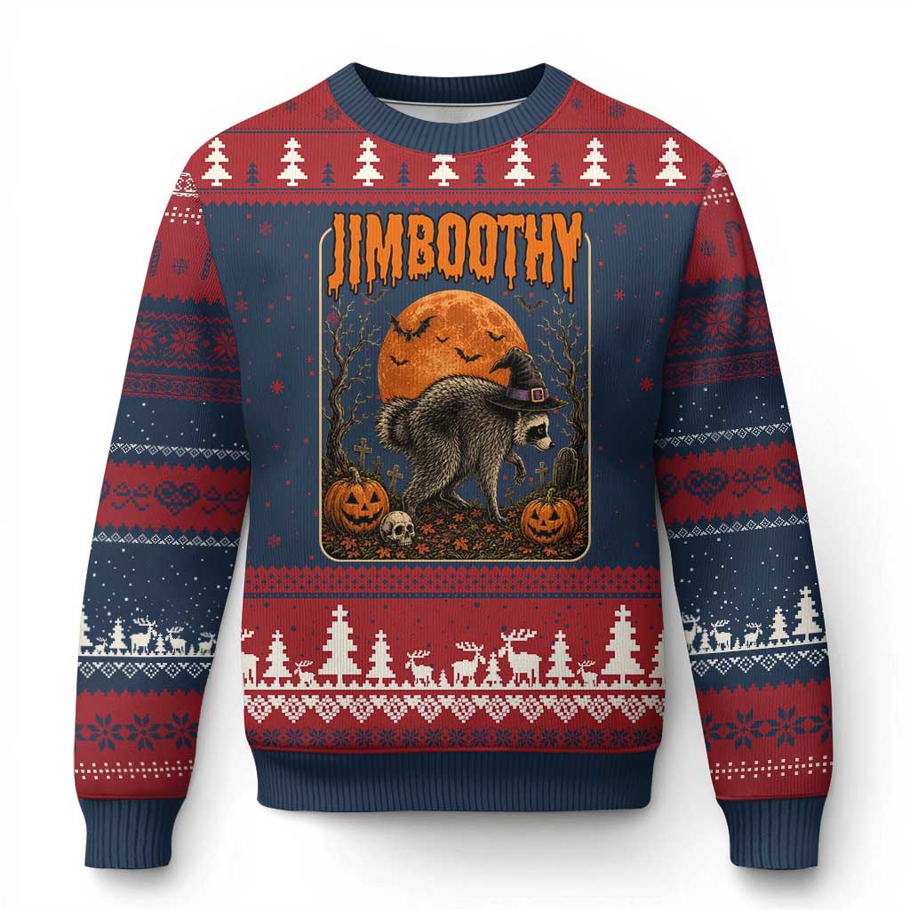 Jimothy Seattle Raccoon Halloween Ugly Christmas Sweater Funny Trash Panda Meme Gift TS14 Navy Red Print Your Wear