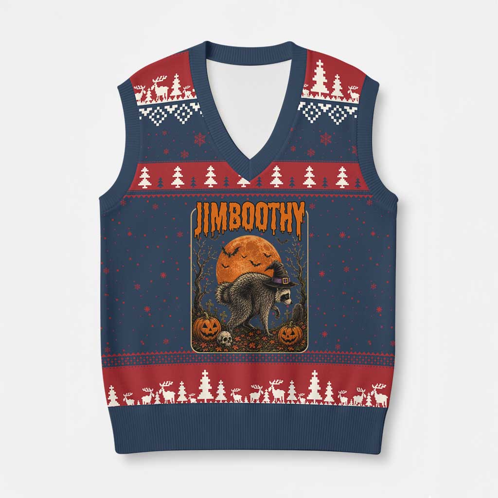 Jimothy Seattle Raccoon Halloween V-Neck Knit Sweater Vest Funny Trash Panda Meme Gift TS14 Navy Red Print Your Wear