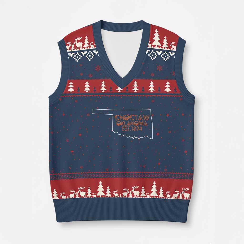 Choctaw Oklahoma OK Map Established 1834 V-Neck Knit Sweater Vest TS14 Navy Red Print Your Wear