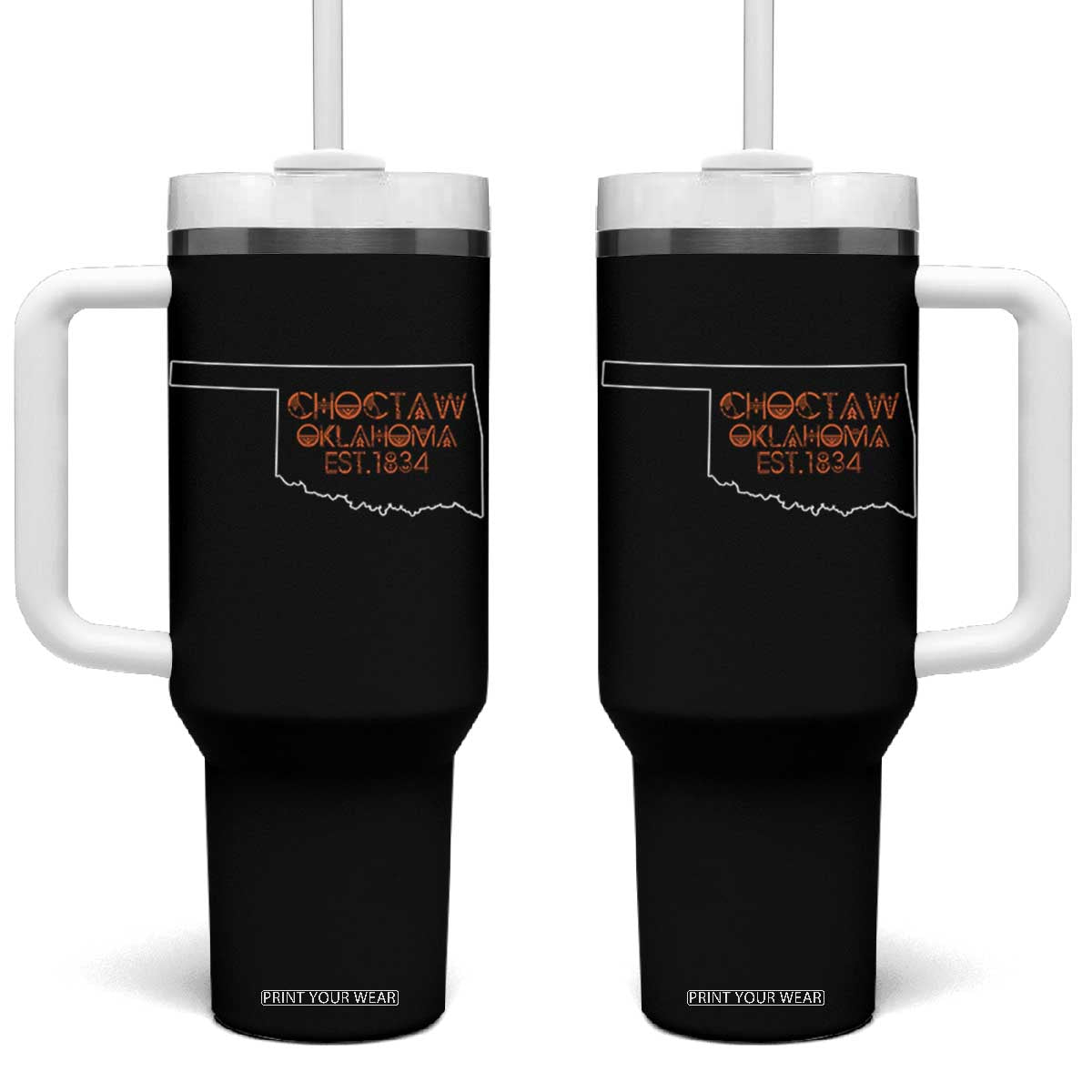 Choctaw Oklahoma OK Map Established 1834 Tumbler With Handle TS14 One Size: 40 oz Black Print Your Wear
