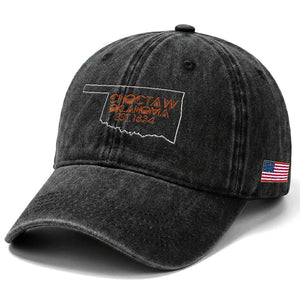 Choctaw Oklahoma OK Map Established 1834 Washed Cotton Baseball Cap