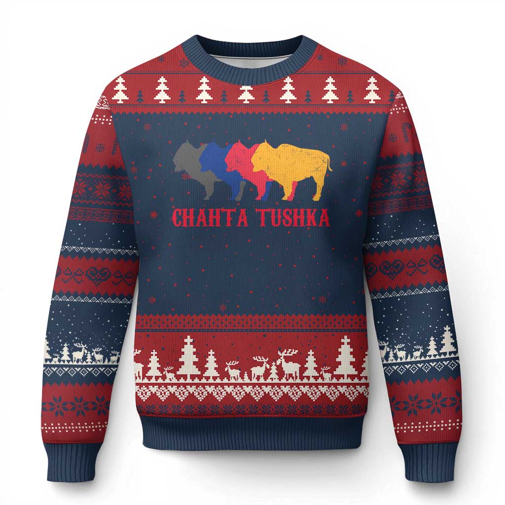 Choctaw Native American Chahta Tushka Ugly Christmas Sweater TS14 Navy Red Print Your Wear