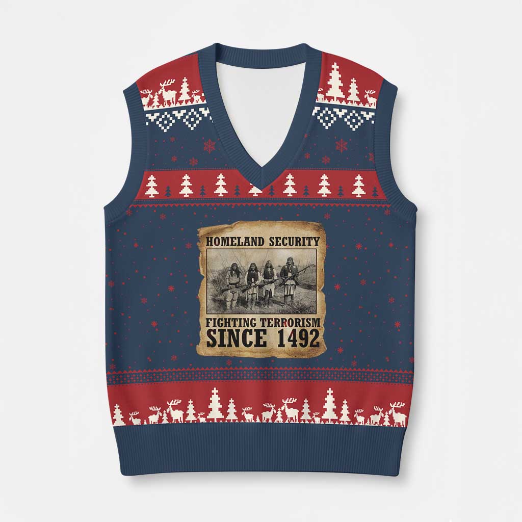 Homeland Security Fighting Terrorism Since 1492 V-Neck Knit Sweater Vest Native American Indian TS14 Navy Red Print Your Wear