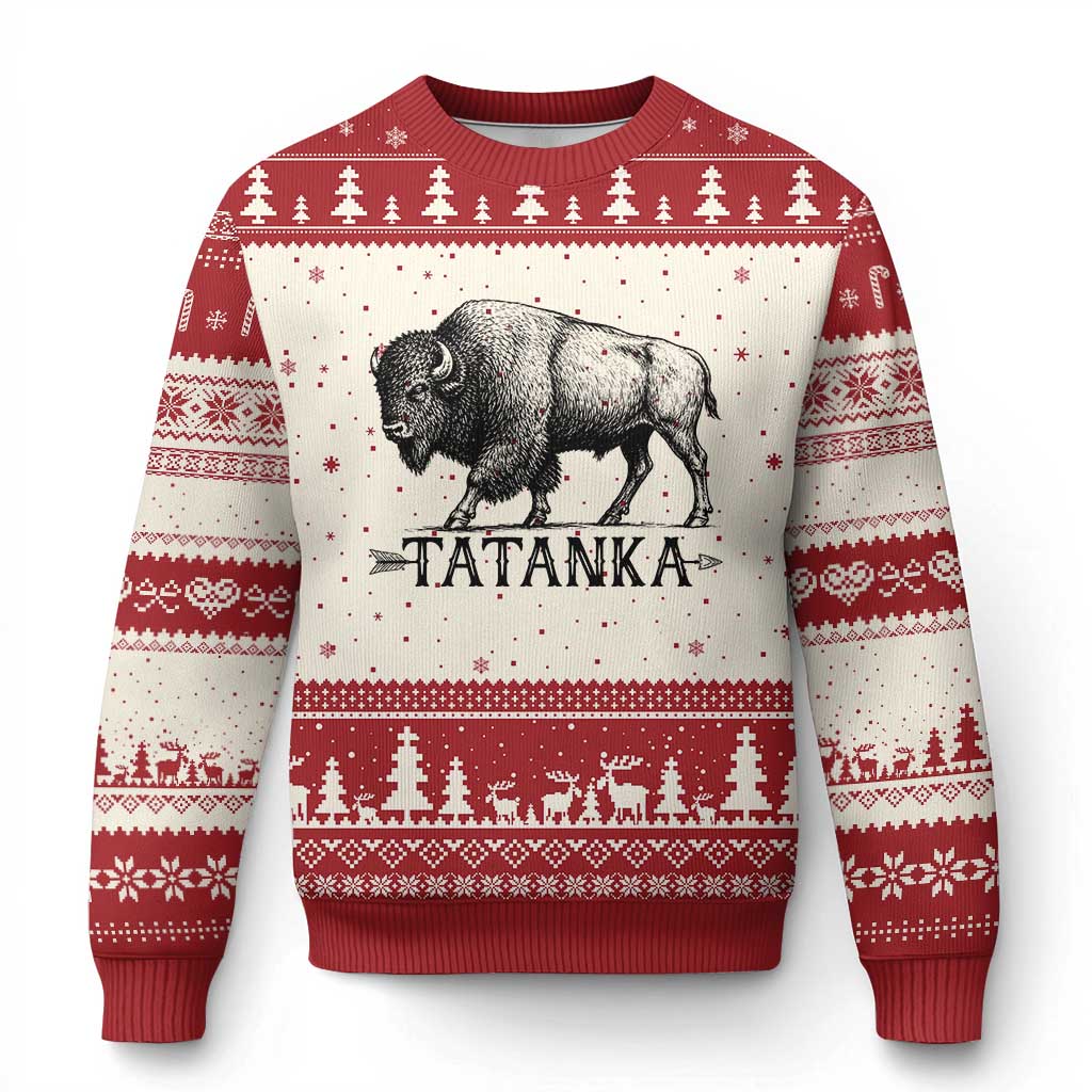Tatanka Lakota Buffalo Bison Native American West Wildlife Ugly Christmas Sweater TS14 Beige Red Print Your Wear