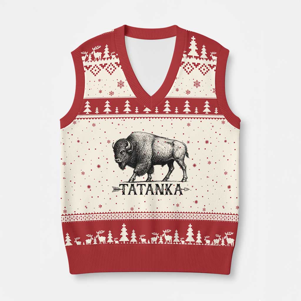 Tatanka Lakota Buffalo Bison Native American West Wildlife V-Neck Knit Sweater Vest TS14 Beige Red Print Your Wear