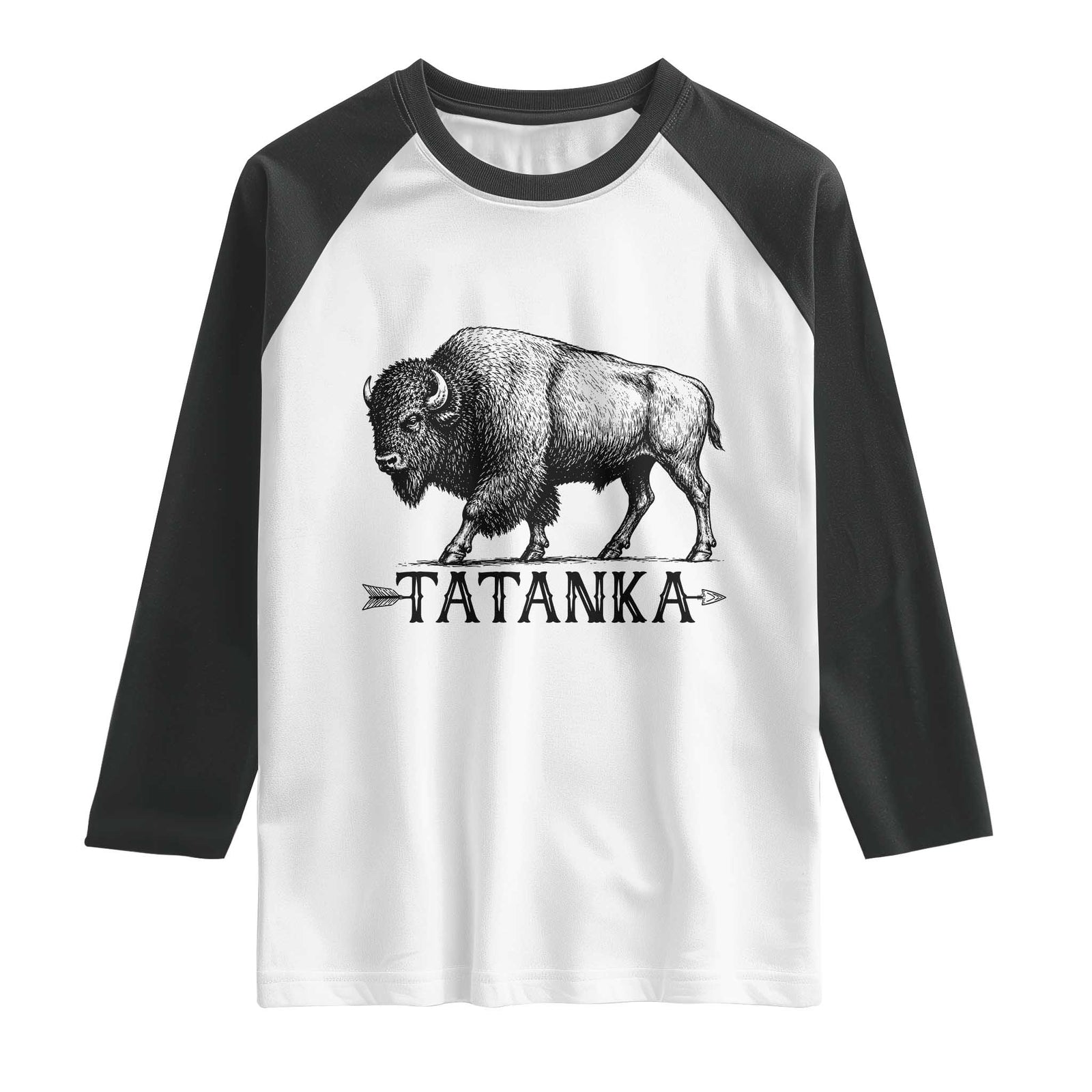 Tatanka Lakota Buffalo Bison Native American West Wildlife Raglan Shirt TS14 White Black Print Your Wear