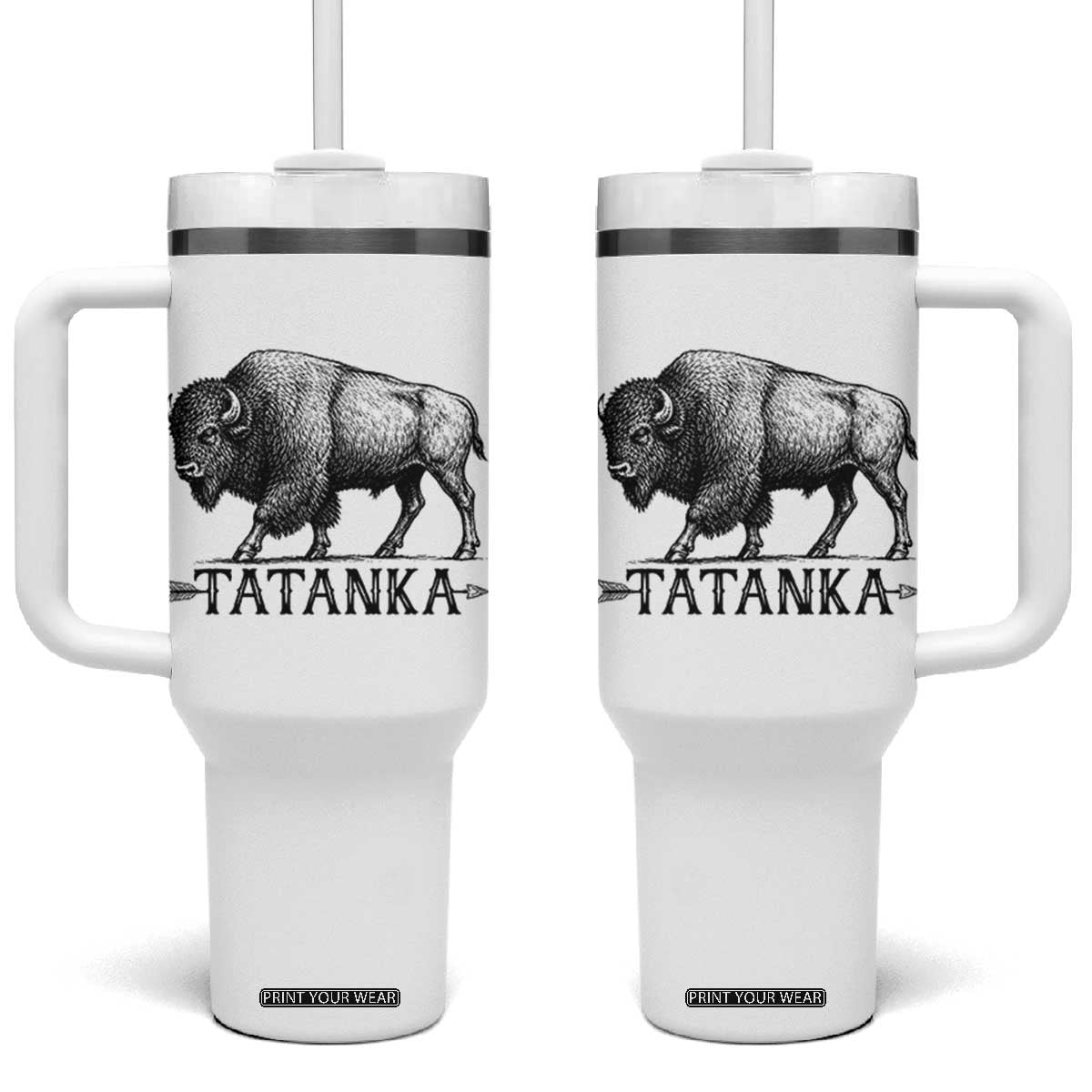 Tatanka Lakota Buffalo Bison Native American West Wildlife Tumbler With Handle TS14 One Size: 40 oz White Print Your Wear