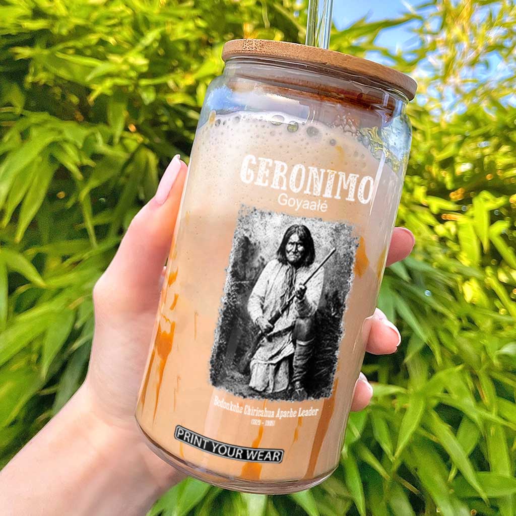Geronimo Apache Leader American Indian History Glass Can