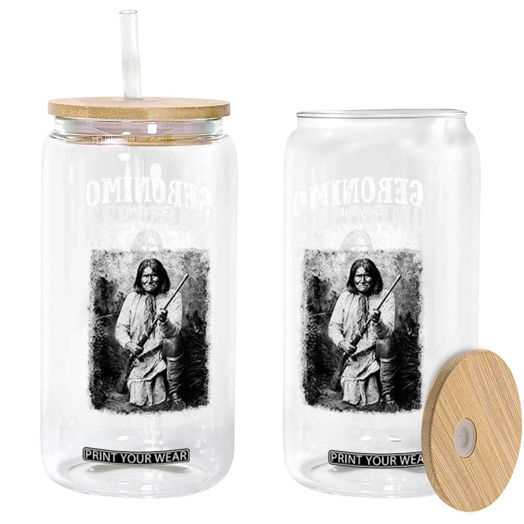Geronimo Apache Leader American Indian History Glass Can