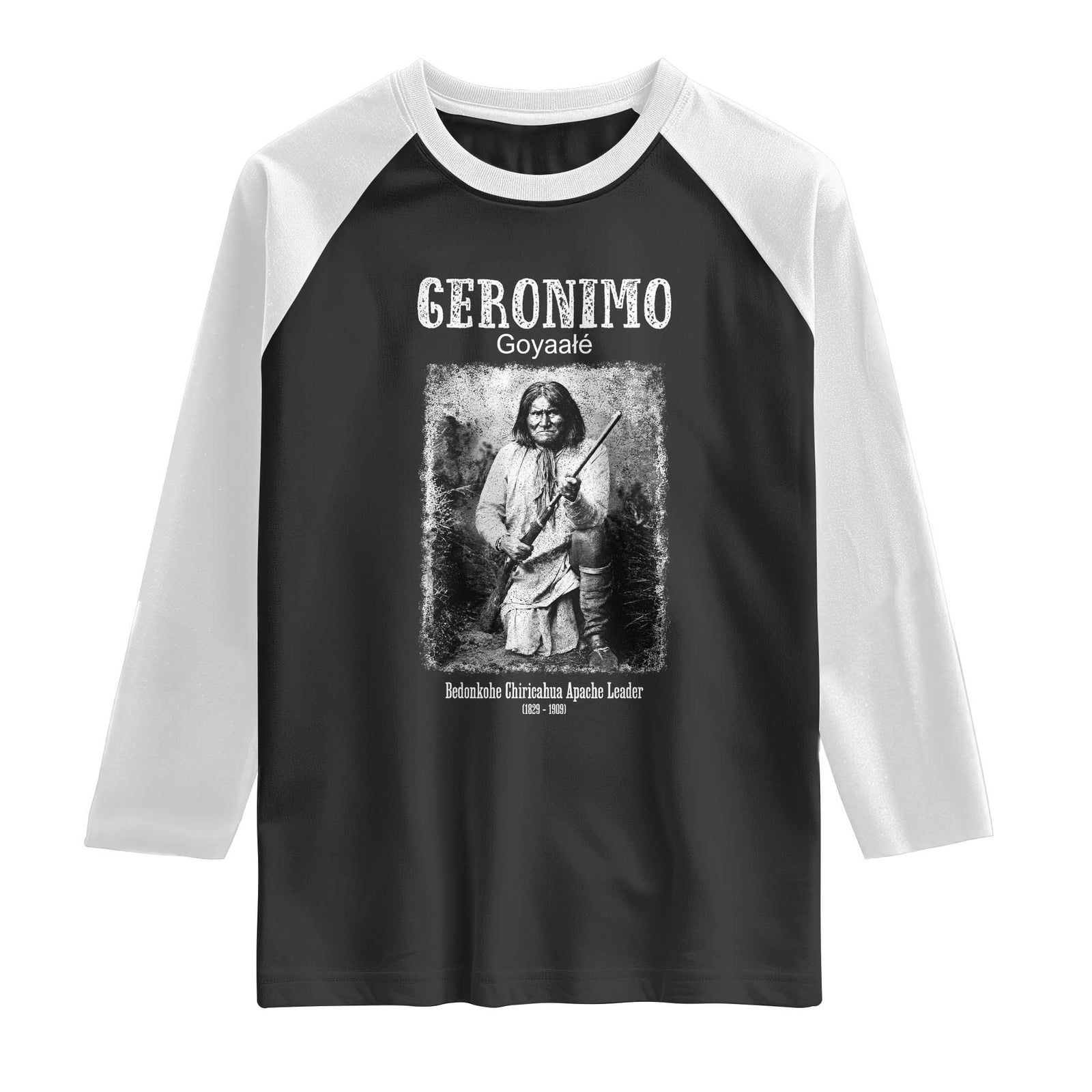 Geronimo Apache Leader American Indian History Raglan Shirt TS14 Black White Print Your Wear