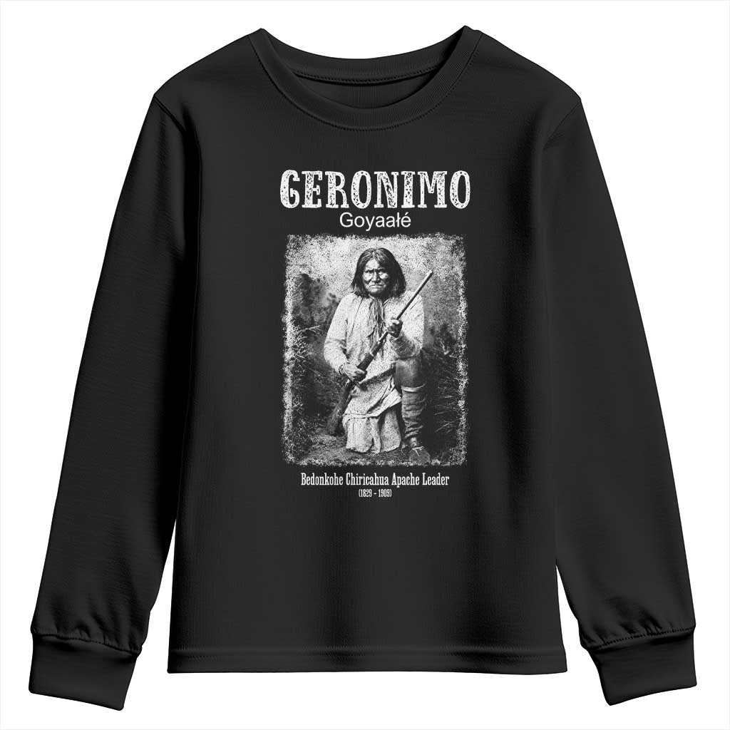 Geronimo Apache Leader American Indian History Youth Sweatshirt TS14 Black Print Your Wear