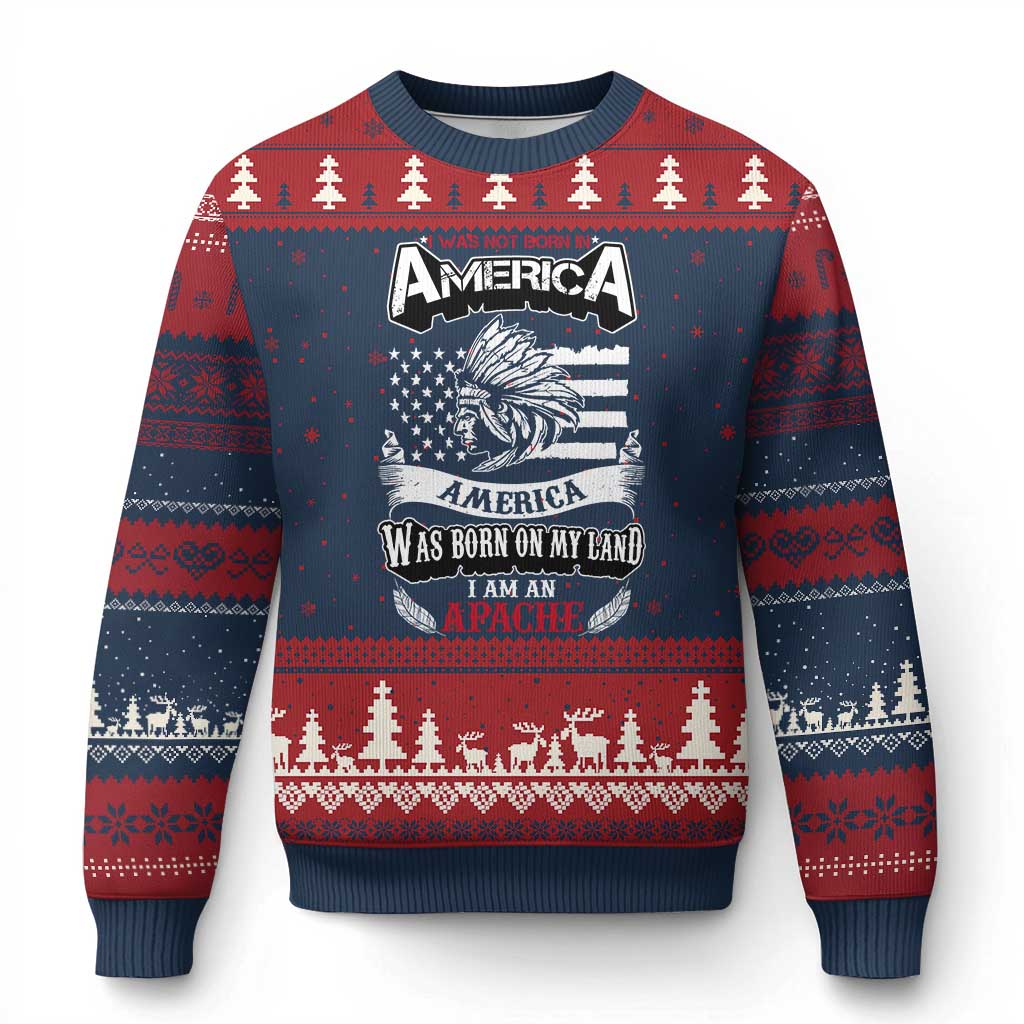 Apache Tribe Native American Indian Pride Ugly Christmas Sweater I Was Not Born In America TS14 Navy Red Print Your Wear