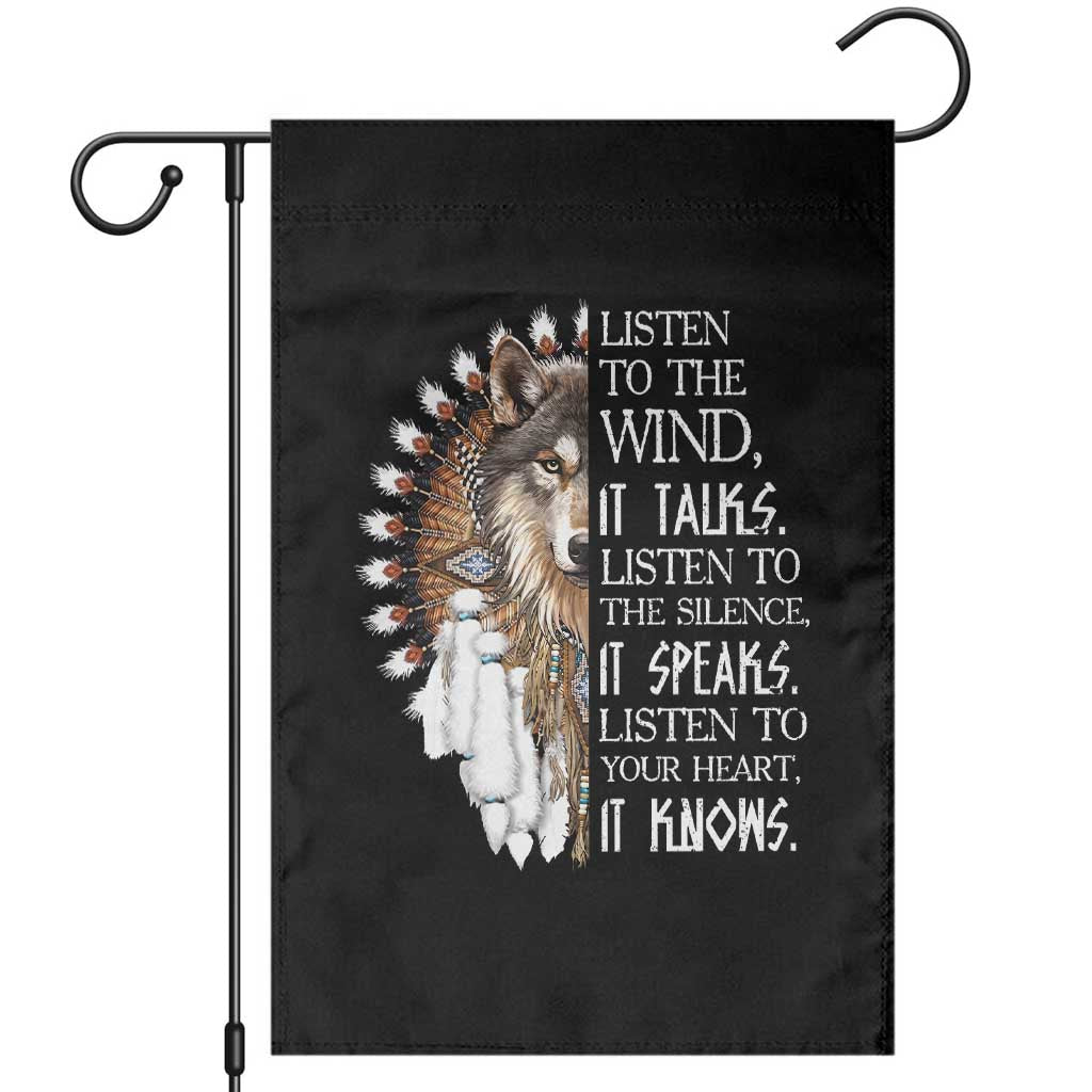 Native American Indian Wolf Saying Listen to The Wind Garden Flag TS14 Black Print Your Wear