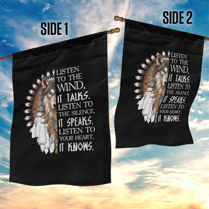 Native American Indian Wolf Saying Listen to The Wind Garden Flag