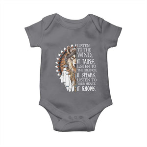 Native American Indian Wolf Saying Listen to The Wind Baby Onesie