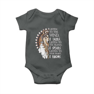Native American Indian Wolf Saying Listen to The Wind Baby Onesie