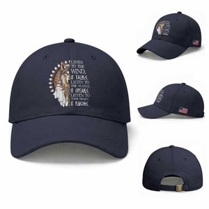 Native American Indian Wolf Saying Listen to The Wind Baseball Cap