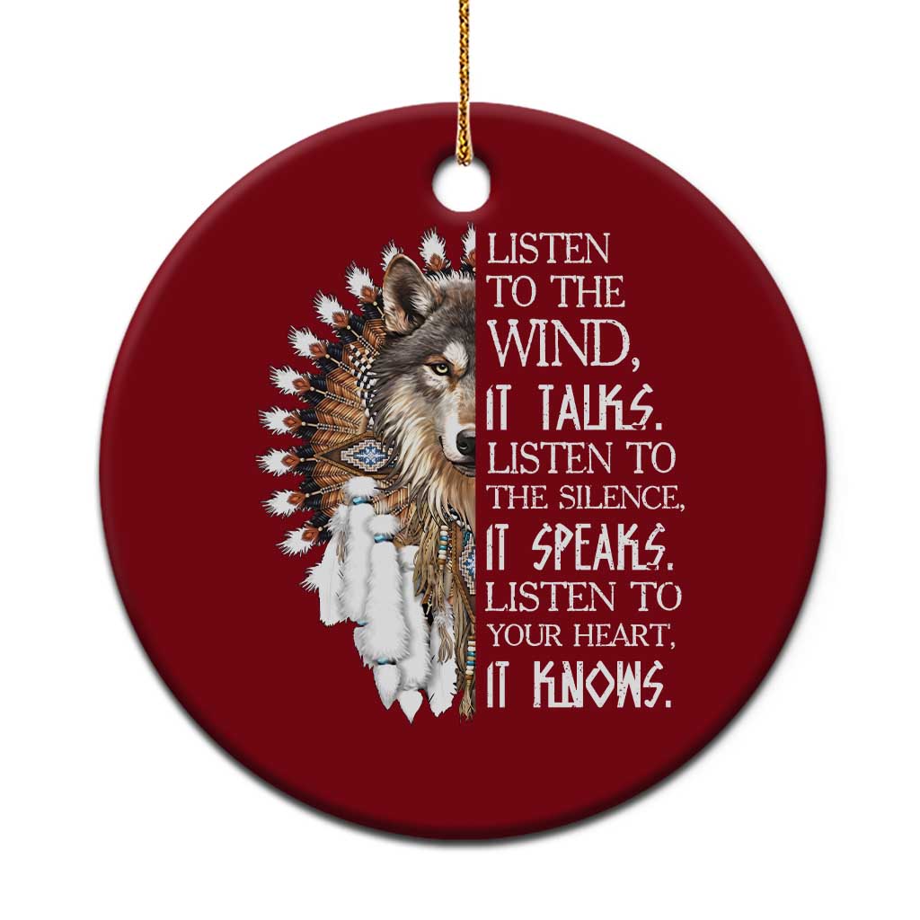 Native American Indian Wolf Saying Listen to The Wind Ceramic Ornament TS14 1pc Red Print Your Wear