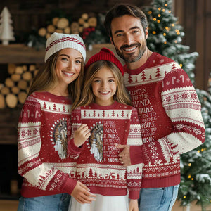 Native American Indian Wolf Saying Listen to The Wind Ugly Christmas Sweater