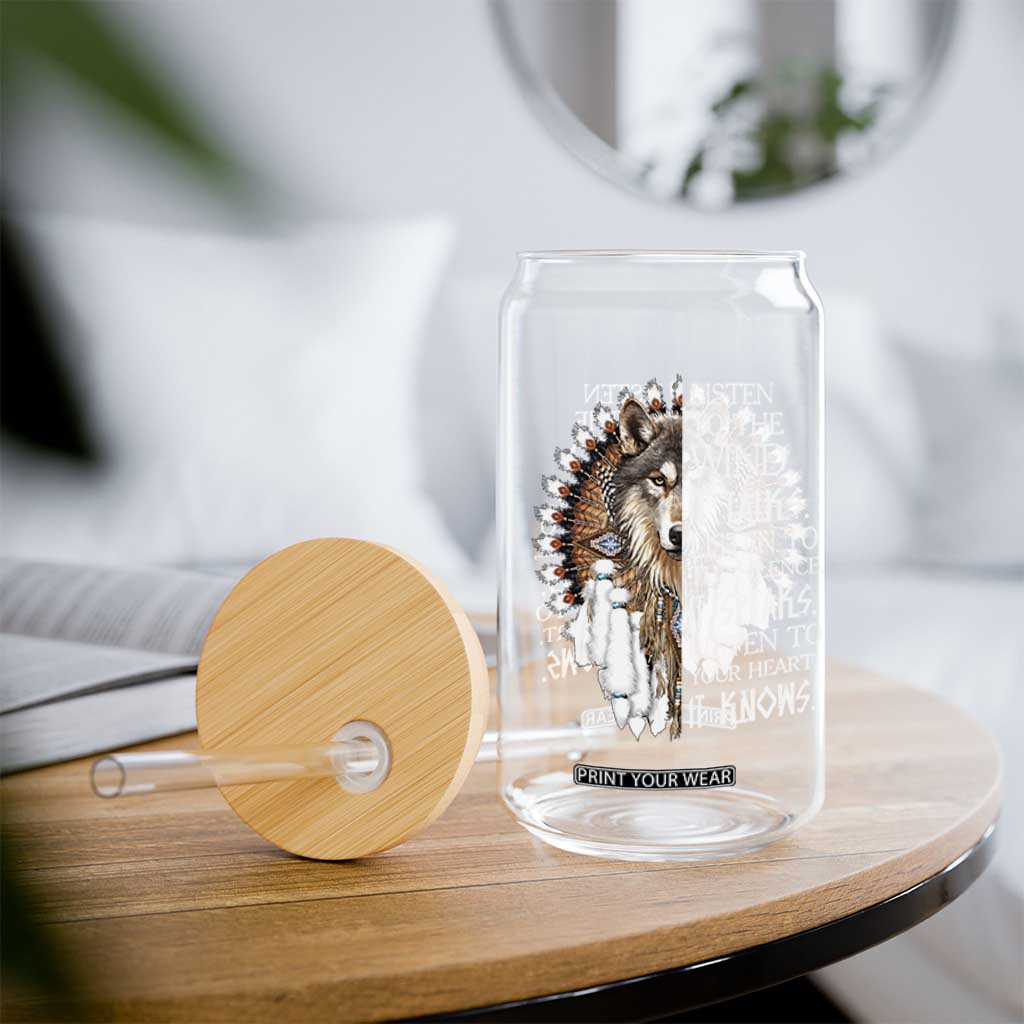 Native American Indian Wolf Saying Listen to The Wind Glass Can