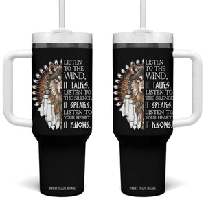 Native American Indian Wolf Saying Listen to The Wind Tumbler With Handle
