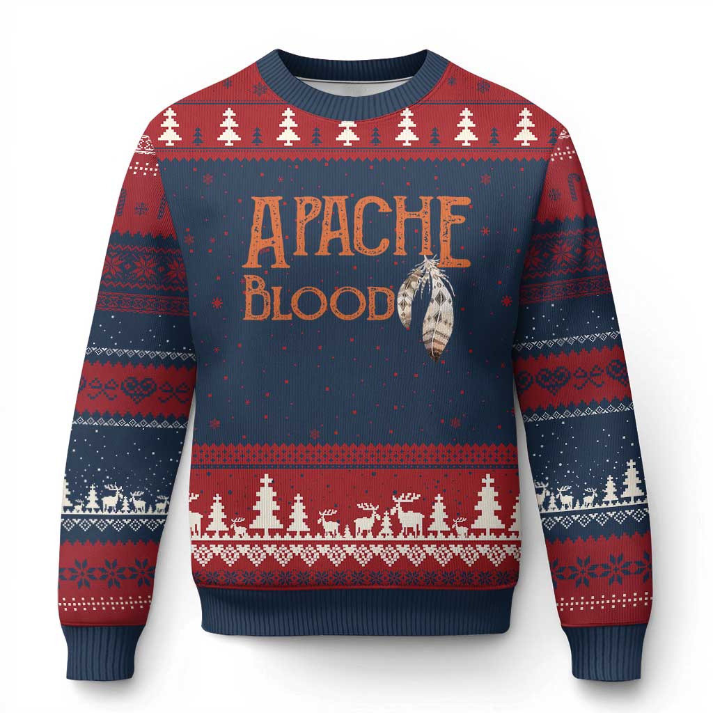 Apache Blood Roots for Proud Native American Peoples Ugly Christmas Sweater TS14 Navy Red Print Your Wear