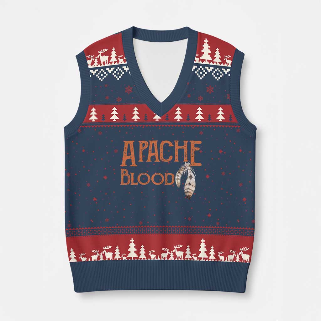 Apache Blood Roots for Proud Native American Peoples V-Neck Knit Sweater Vest TS14 Navy Red Print Your Wear