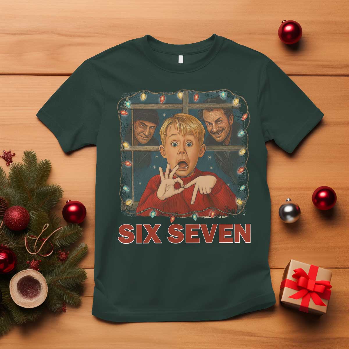 67 Six Seven Christmas Meme T Shirt Funny Family Xmas Movie TS14 Dark Forest Green Print Your Wear