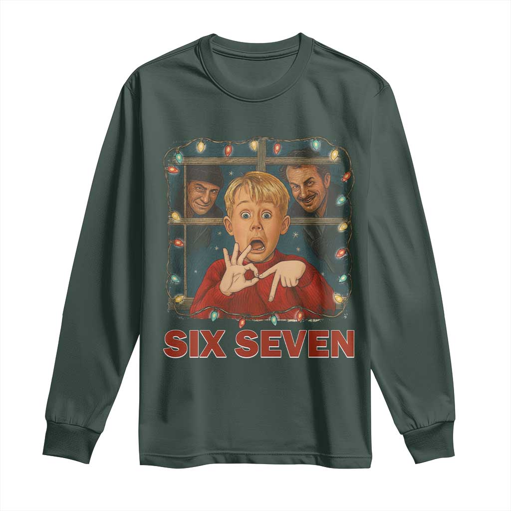 67 Six Seven Christmas Meme Long Sleeve Shirt Funny Family Xmas Movie TS14 Dark Forest Green Print Your Wear