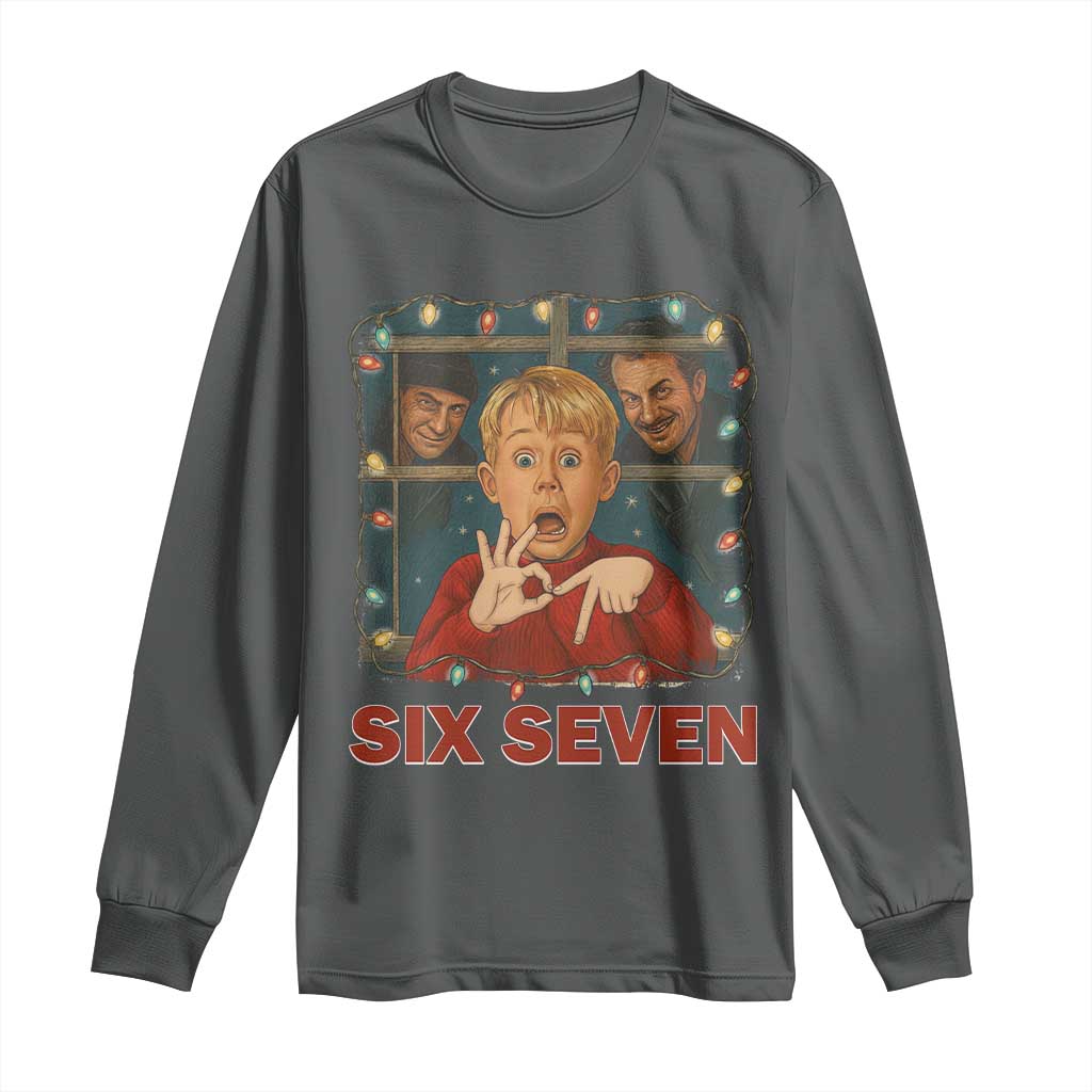 67 Six Seven Christmas Meme Long Sleeve Shirt Funny Family Xmas Movie TS14 Dark Heather Print Your Wear
