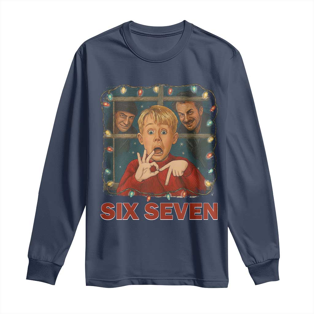 67 Six Seven Christmas Meme Long Sleeve Shirt Funny Family Xmas Movie TS14 Navy Print Your Wear