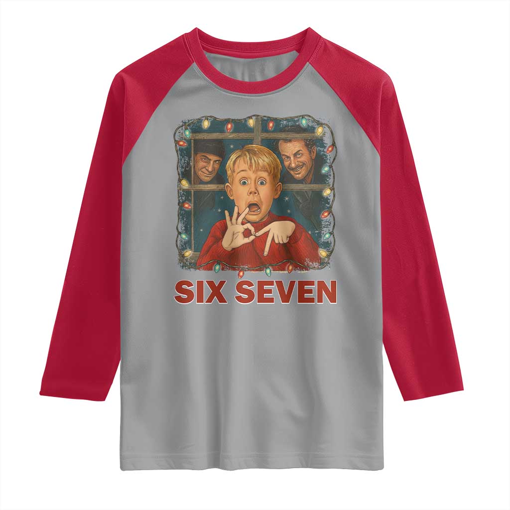 67 Six Seven Christmas Meme Raglan Shirt Funny Family Xmas Movie TS14 Sport Gray Red Print Your Wear