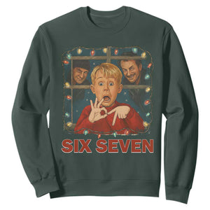 67 Six Seven Christmas Meme Sweatshirt Funny Family Xmas Movie TS14 Dark Forest Green Print Your Wear