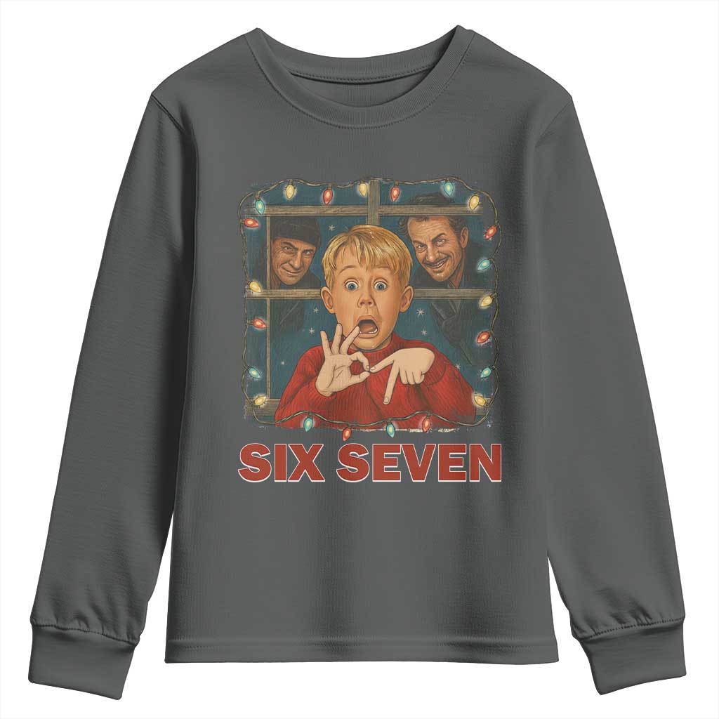 67 Six Seven Christmas Meme Youth Sweatshirt Funny Family Xmas Movie TS14 Dark Heather Print Your Wear