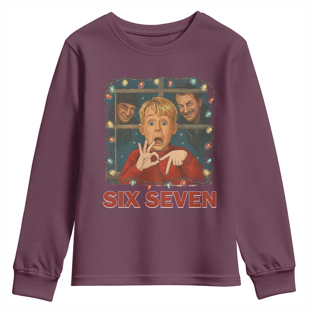 67 Six Seven Christmas Meme Youth Sweatshirt Funny Family Xmas Movie TS14 Maroon Print Your Wear