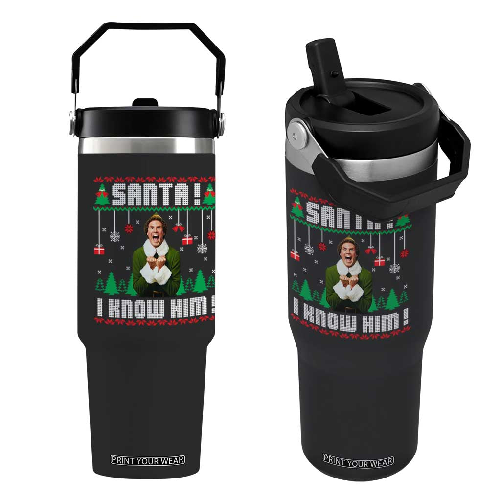 Santa I Know Him Flip Straw Tumbler Funny Elf Christmas TS14 One Size: 30 oz Black Print Your Wear