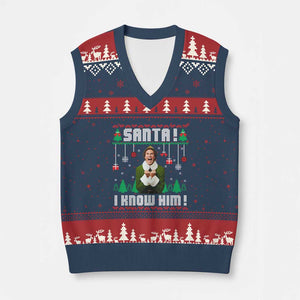 Santa I Know Him V-Neck Knit Sweater Vest Funny Elf Xmas TS14 Navy Red Print Your Wear