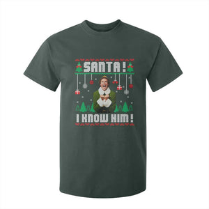 Santa I Know Him T Shirt For Kid Funny Elf Christmas TS14 Dark Forest Green Print Your Wear