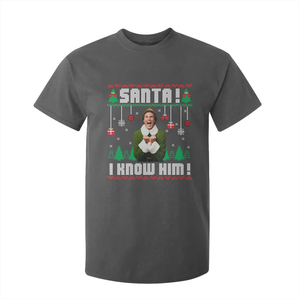Santa I Know Him T Shirt For Kid Funny Elf Christmas TS14 Dark Heather Print Your Wear