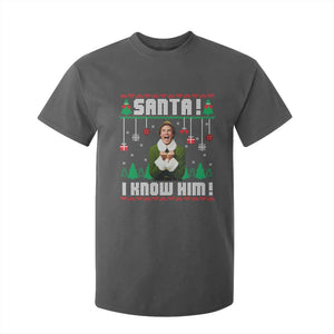 Santa I Know Him T Shirt For Kid Funny Elf Christmas TS14 Dark Heather Print Your Wear