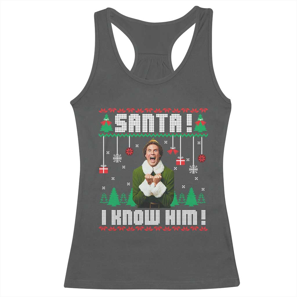 Santa I Know Him Racerback Tank Top Funny Elf Christmas TS14 Dark Heather Print Your Wear