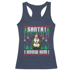Santa I Know Him Racerback Tank Top Funny Elf Christmas TS14 Navy Print Your Wear